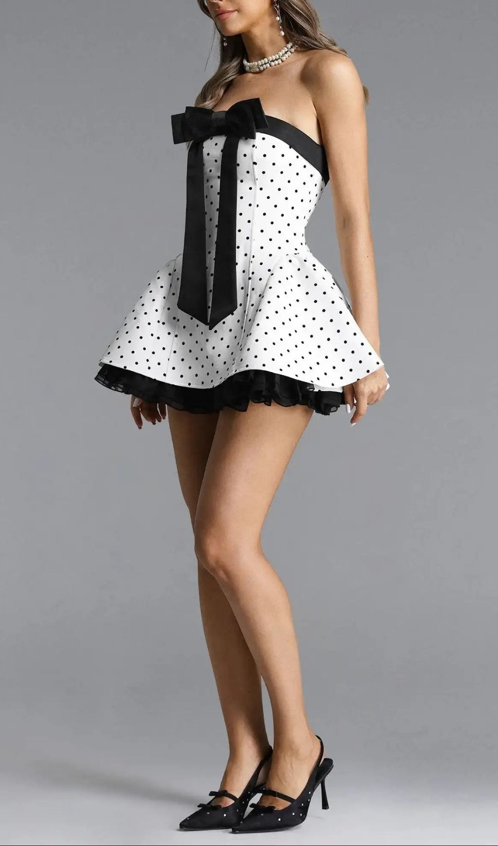 4acce572beaa3a87f5d49a63155ab83a Octavia White Bow Polka Dot Woven Strapless Mini Dress