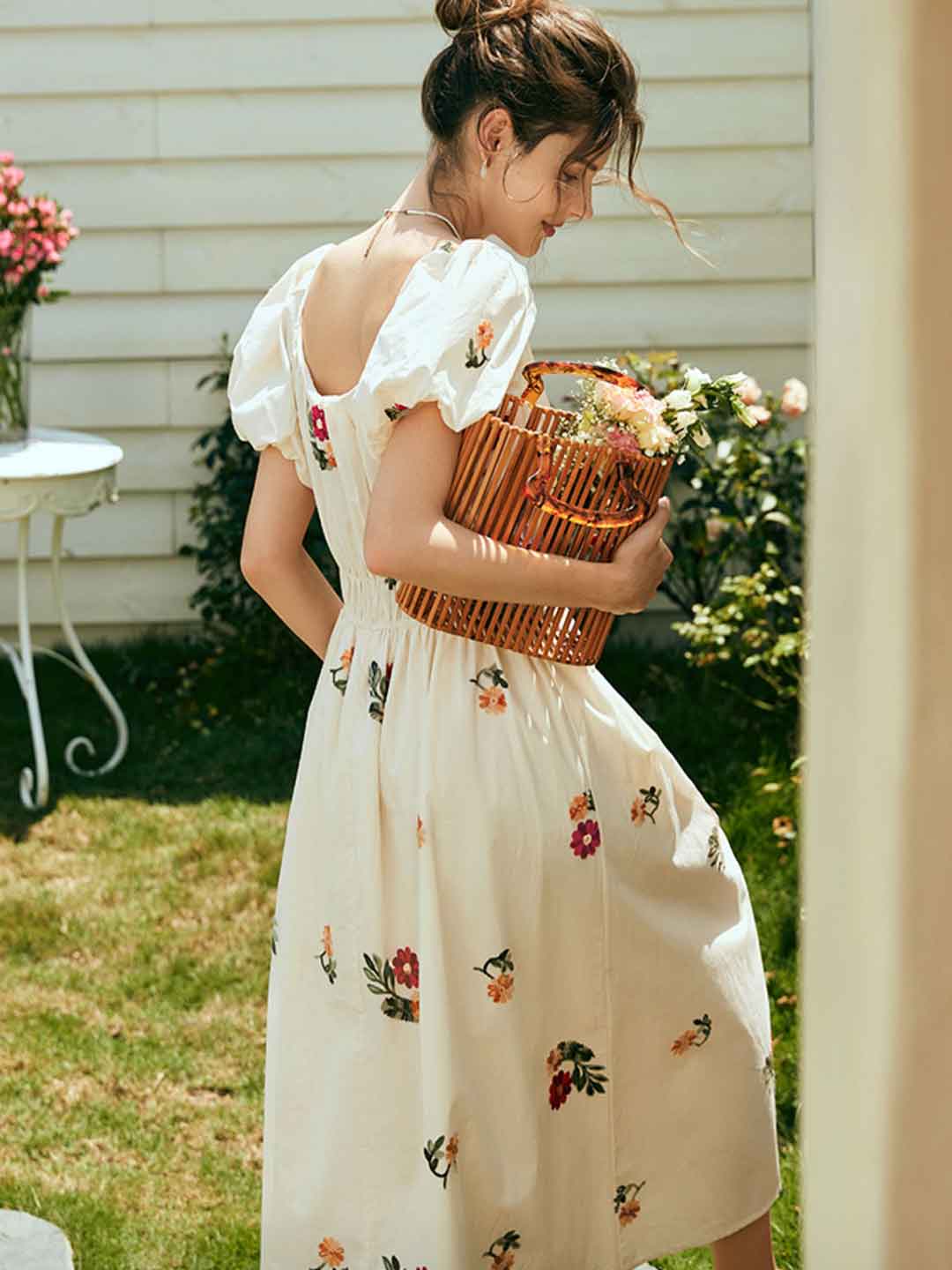 Rosalind Retro Embroidered Puff Sleeve Dress - OWNCI Rosalind Retro Embroidered Puff Sleeve Dress - OWNCI