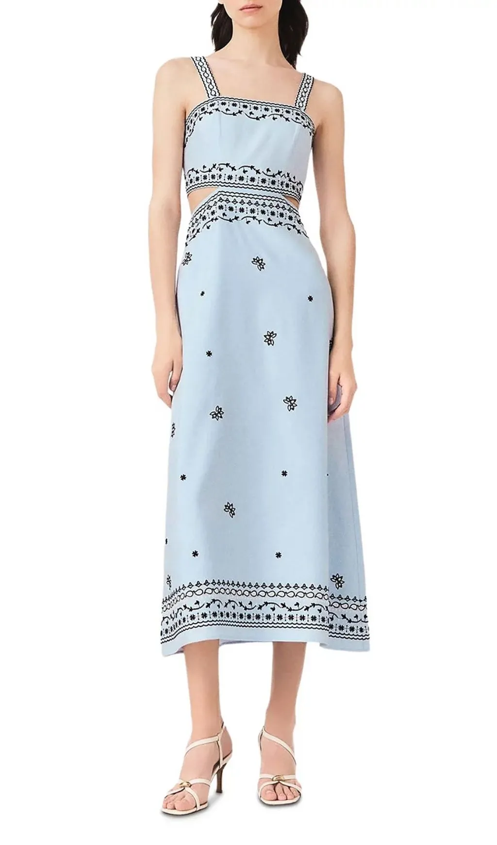 Fashionslee Women Embroidered Linen Blend Midi Dress