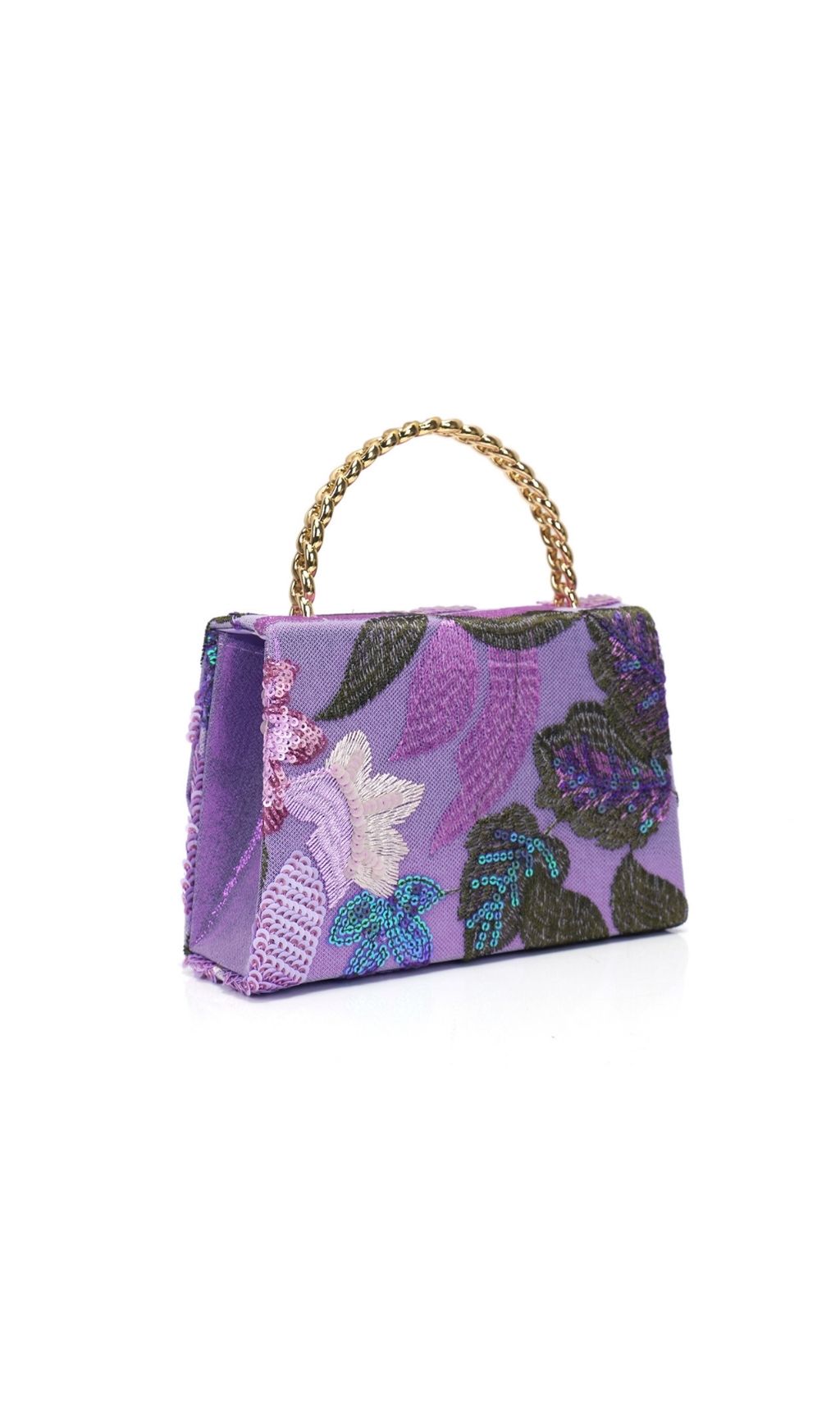 Laylani Purple Embroidery Sequin Clutch Bag - purple, embellished, floral clutch bag by OWNCI