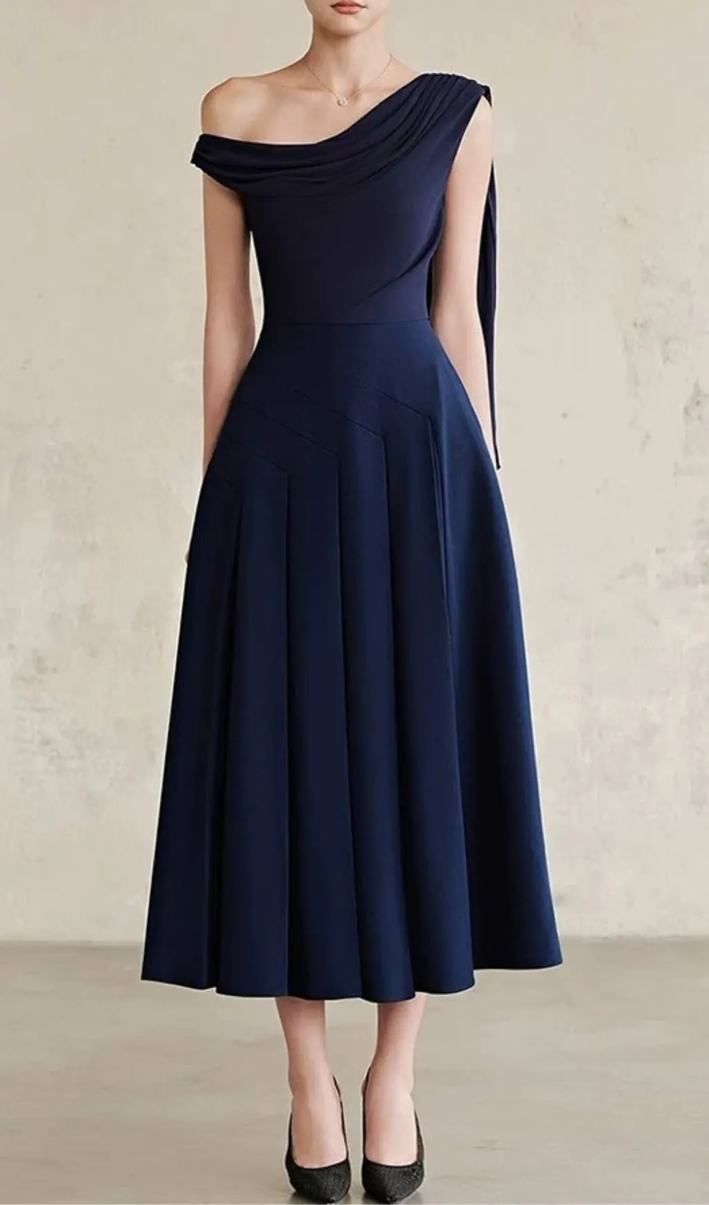 Fashionslee Women Lillah Skew Collar Midi Dress