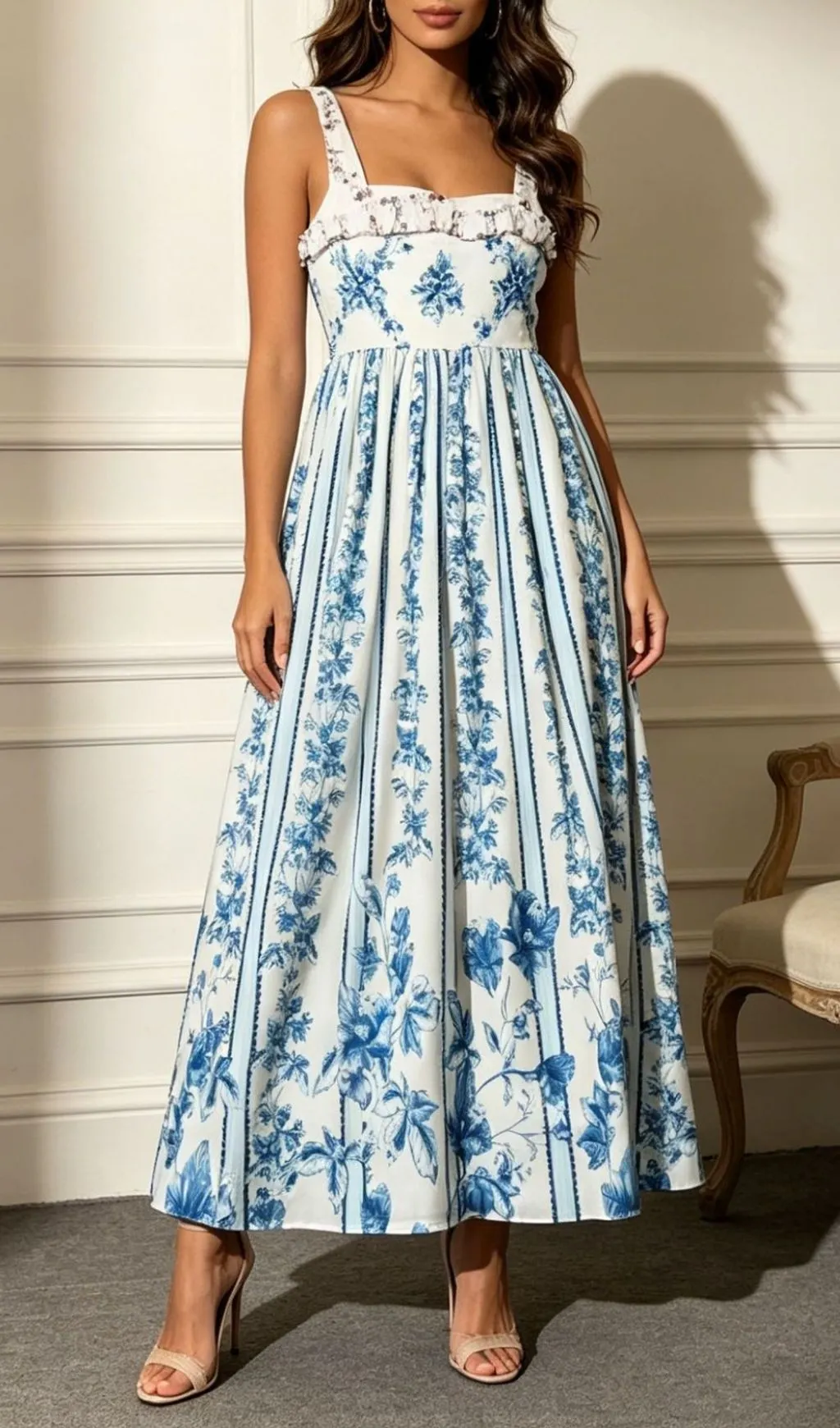 Fashionslee Women Libra Blue Printed Maxi Dress