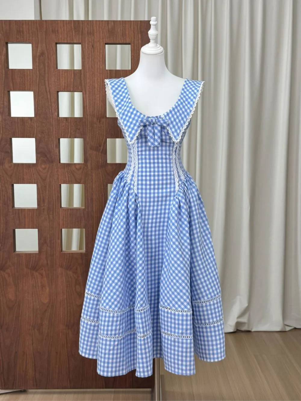Mahalia Checkered Midi Dress With Collar - OWNCI Mahalia Checkered Midi Dress With Collar - OWNCI