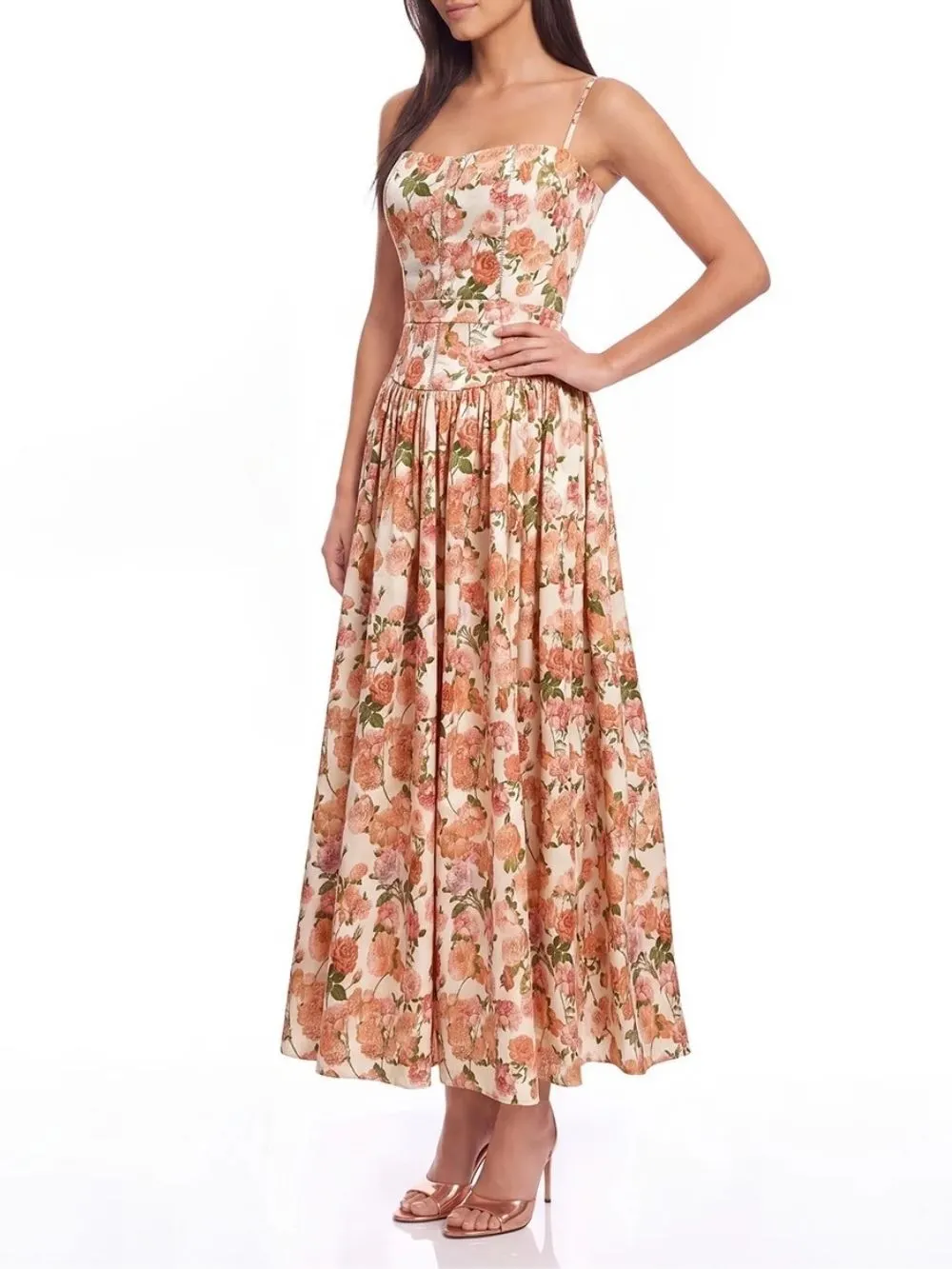 Gaia Spaghetti Floral Midi Dress - OWNCI Gaia Spaghetti Floral Midi Dress - OWNCI