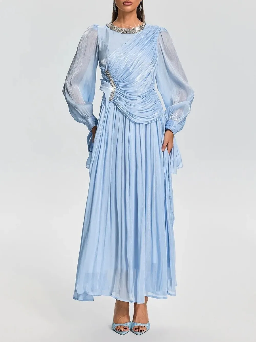 Ilveron Crystal Ruched Maxi Dress