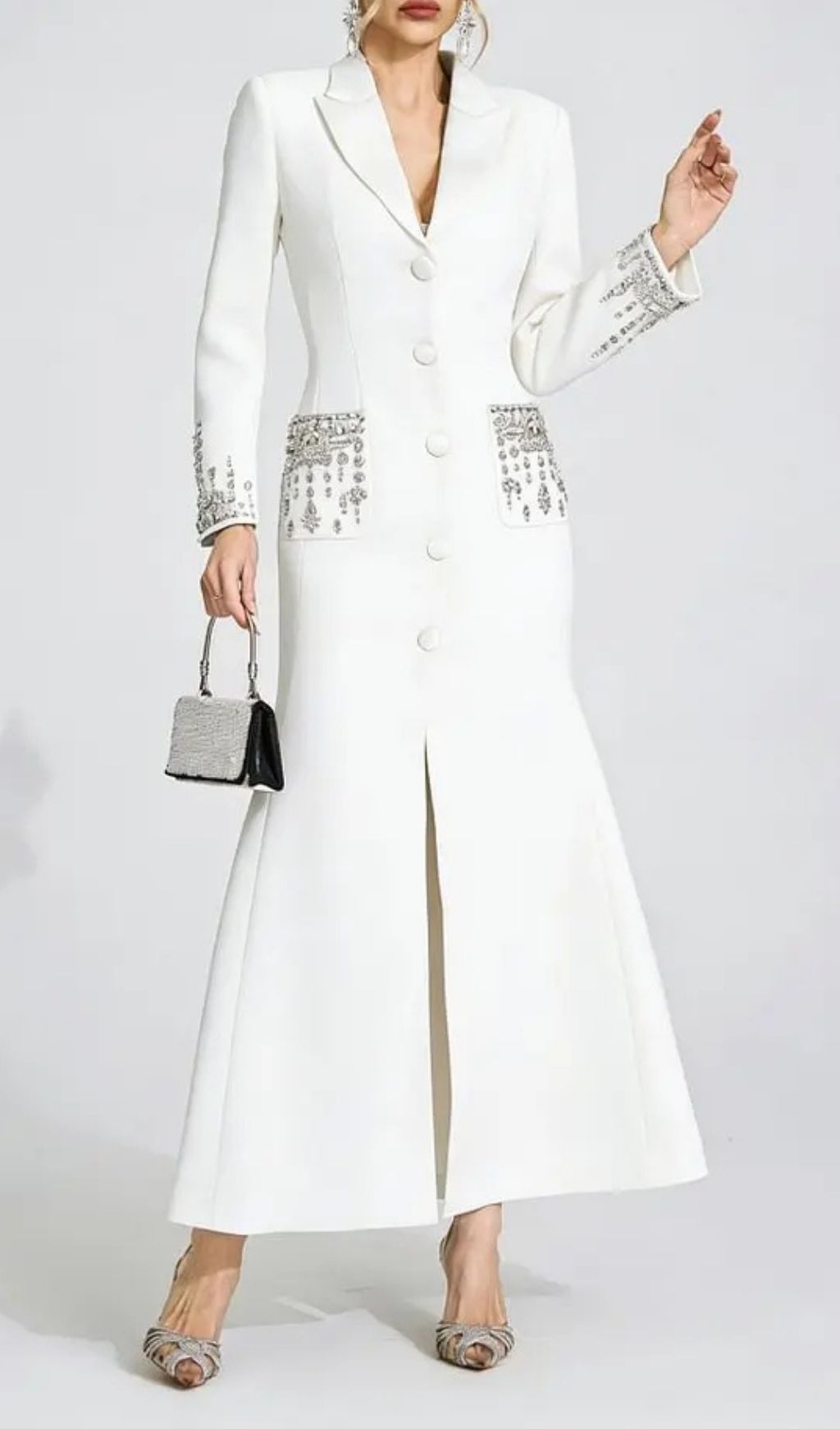 Simona White Diamond Embellished Maxi Dress