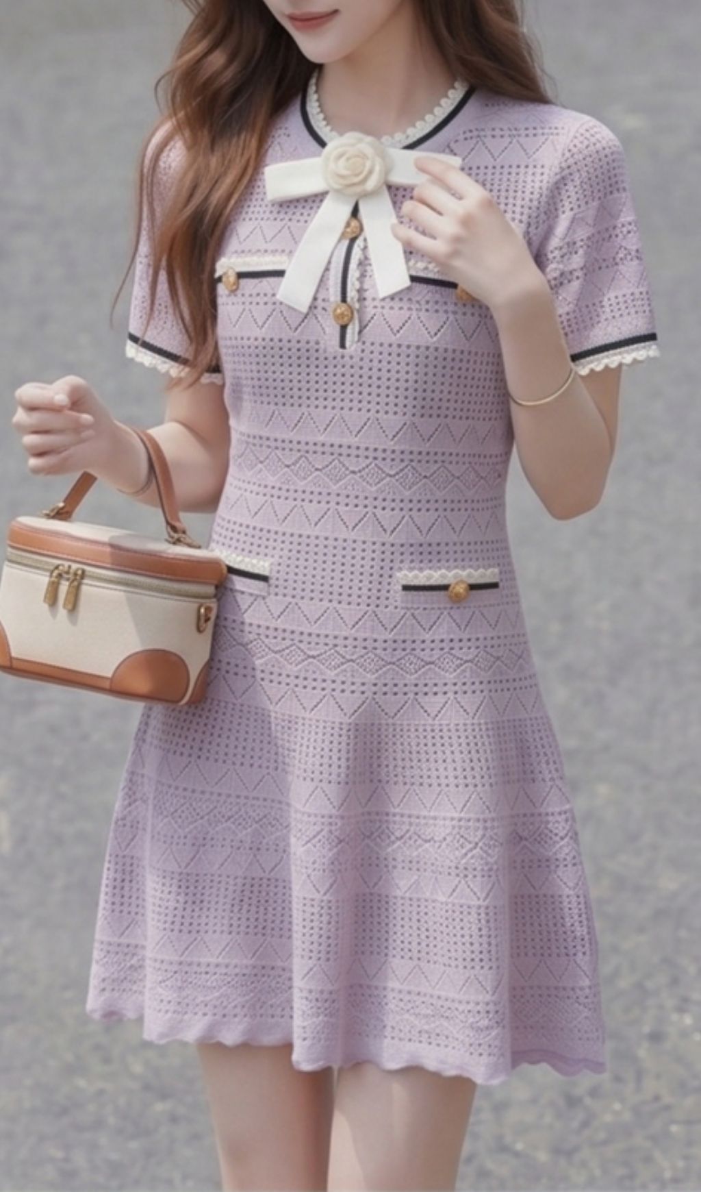 4e1fefb10202701f2418195d8c17e6ac.jpg Fashionslee Women Madelene Purple Flower Bow Knit Mini Dress