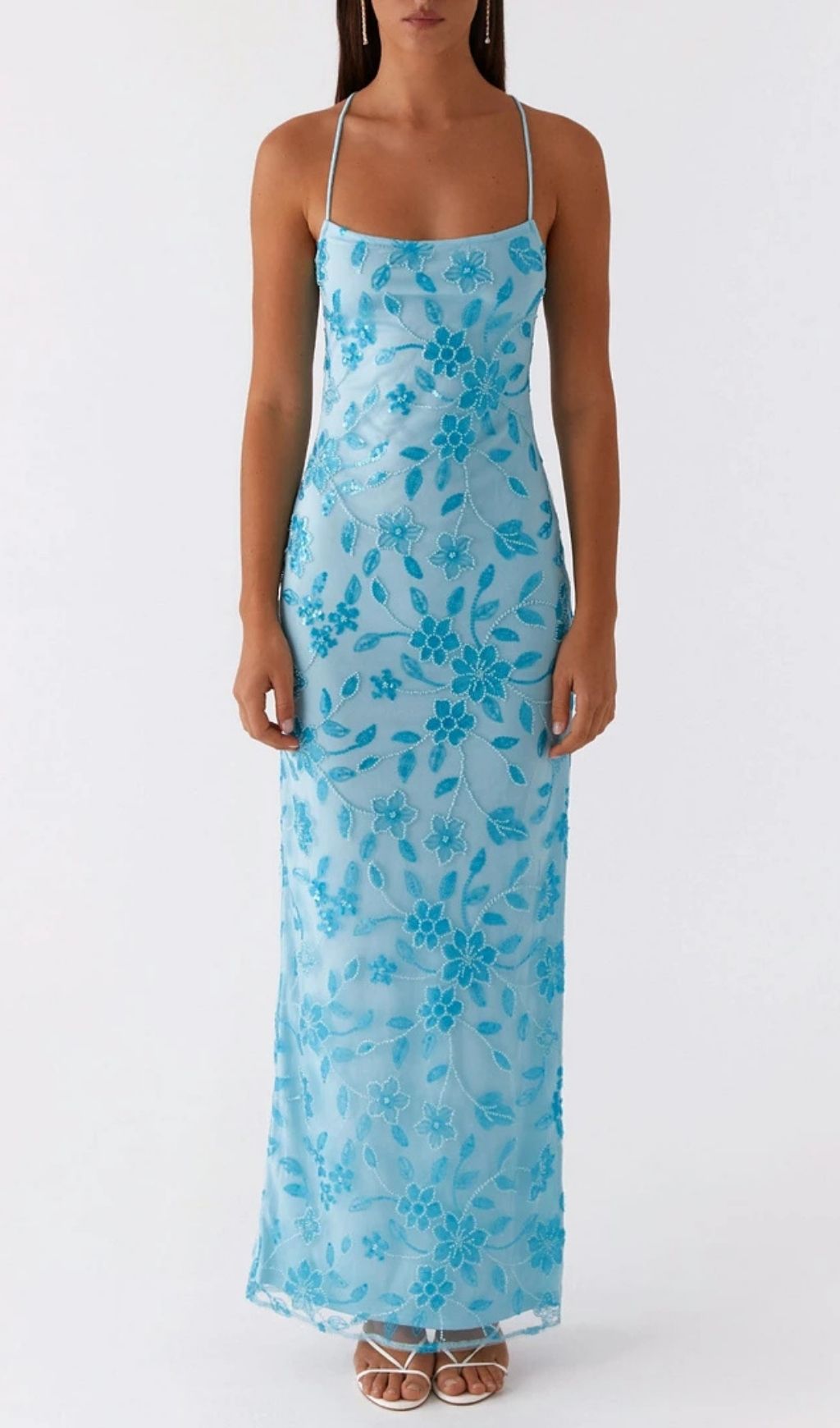 Ongus Floral Sequin Maxi Dress - Blue