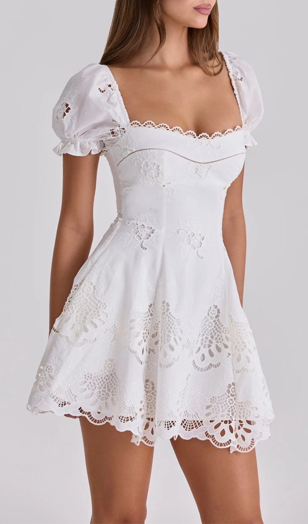 Fashionslee Women Lesa White Square Neck Mini Dress