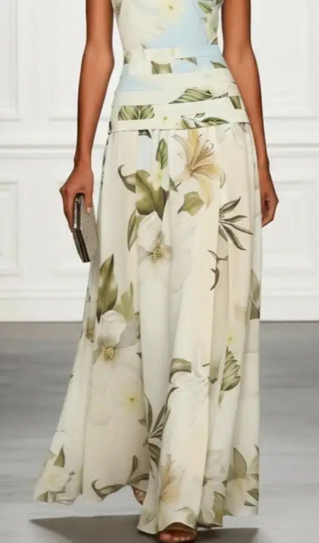 4eca471e068cbd549796756336158d4d.jpg Fashionslee Women Blue And White Floral Ruffled Boat Neck Sleeveless Maxi Dress