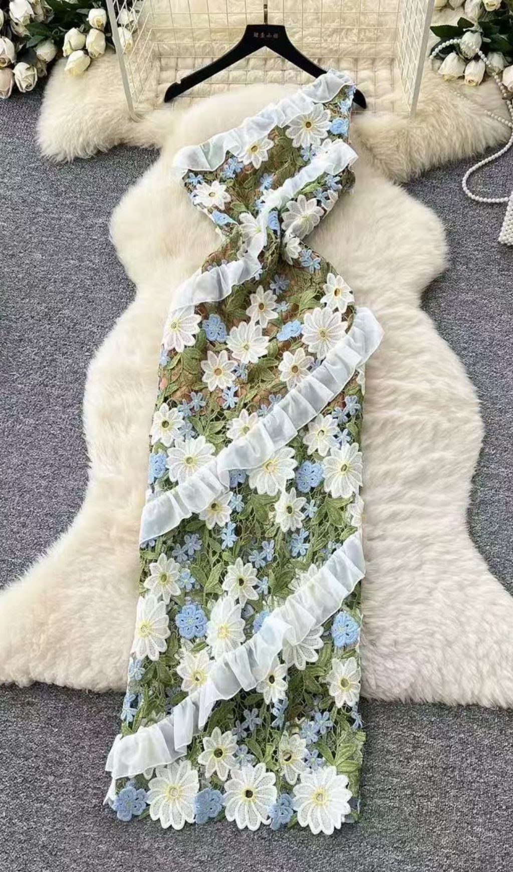 4f10cc849813fca28a4170f51b0a73fc Caden Flower Embroidery One-Shoulder Maxi Dress
