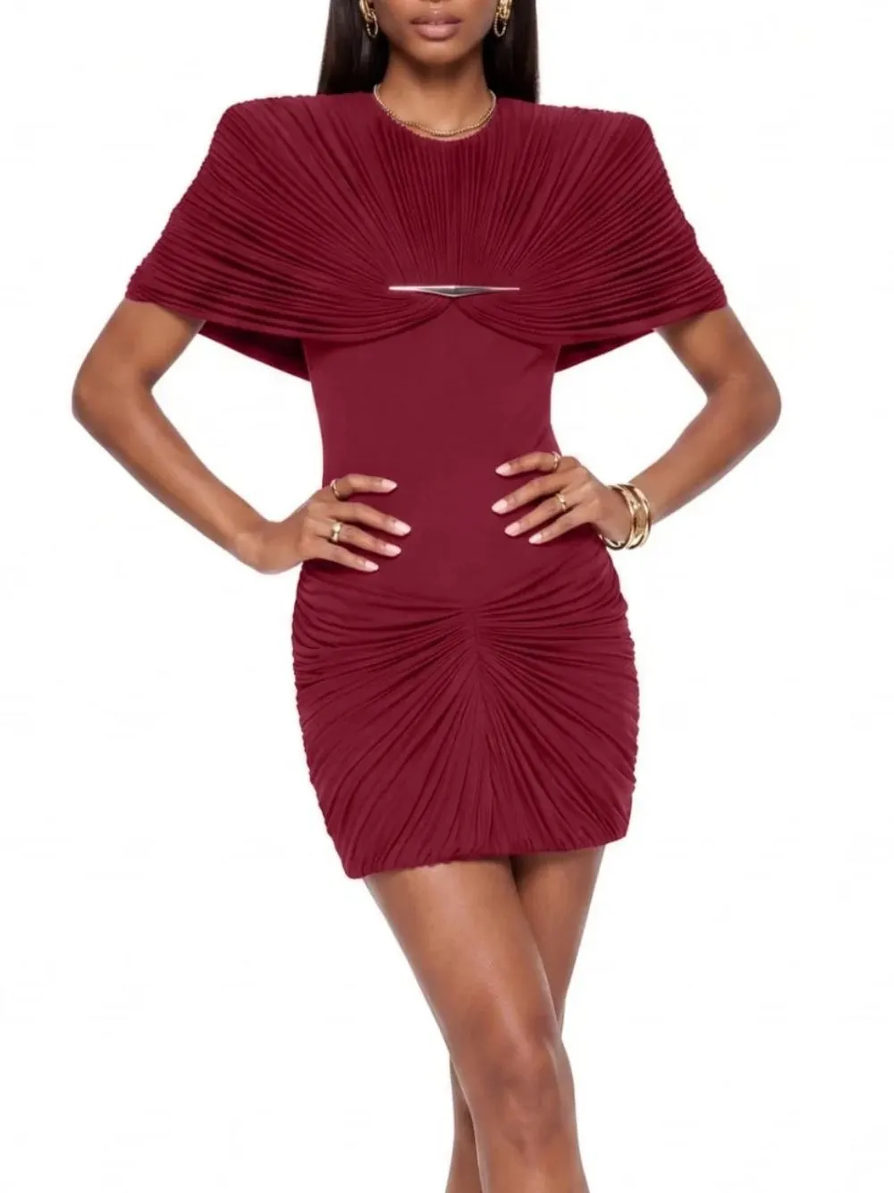 Quvion Shoulder Pad Ruched Mini Dress - OWNCI Quvion Shoulder Pad Ruched Mini Dress - OWNCI