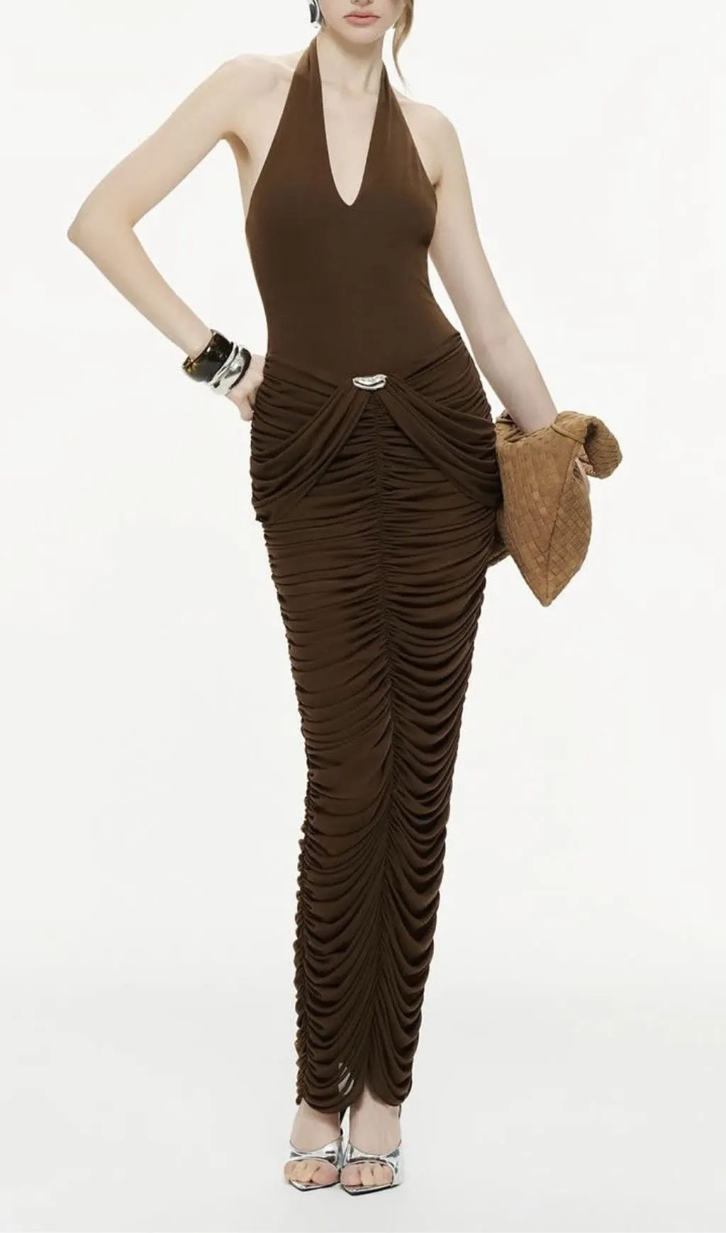 Fashionslee Women Mackenzee Halter Ruched Maxi Dress