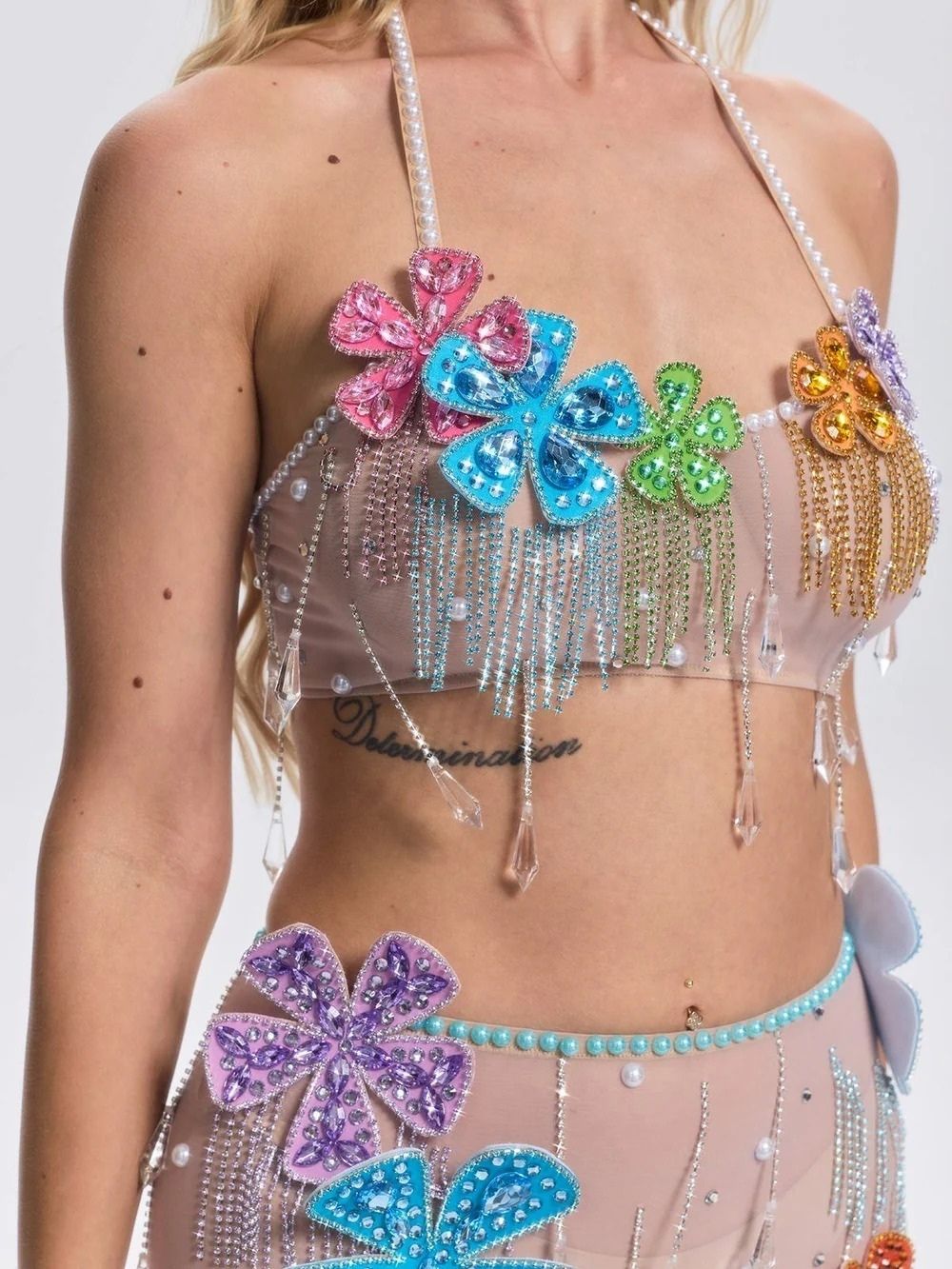Florissa Flower Pearl Mesh Skirt Set