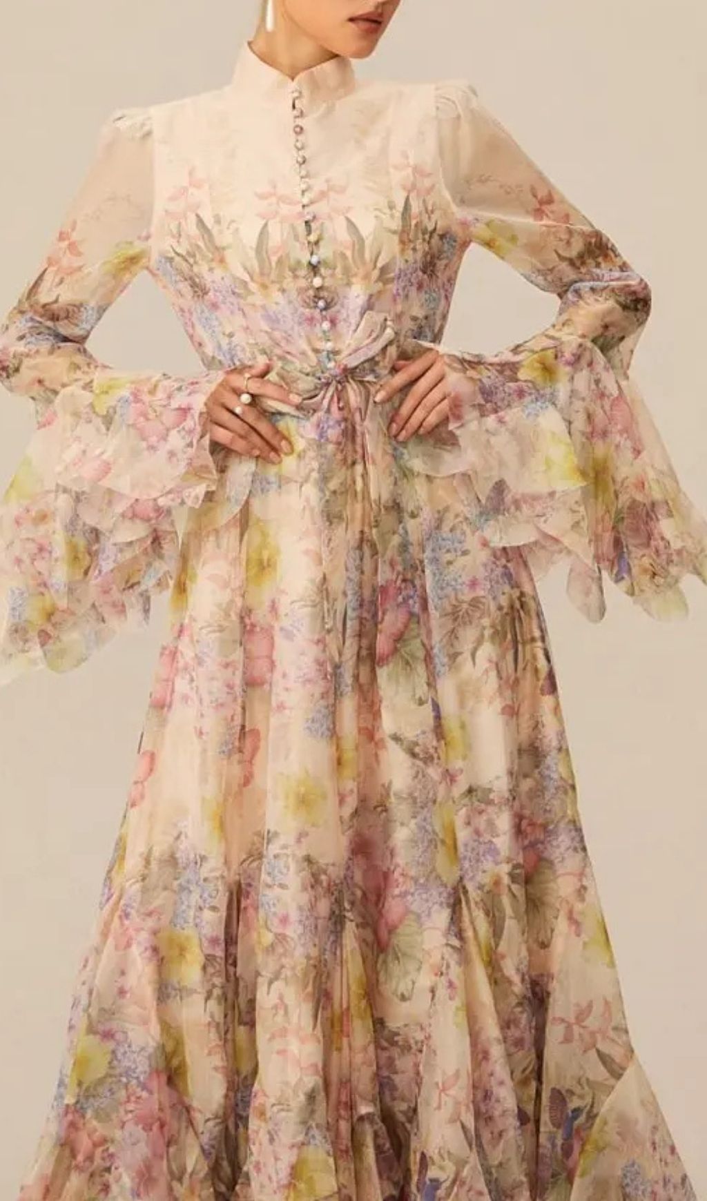 506add069a634de23e0a222723e68667 Alessia Long Sleeve Floral Mock Neck Maxi Dress