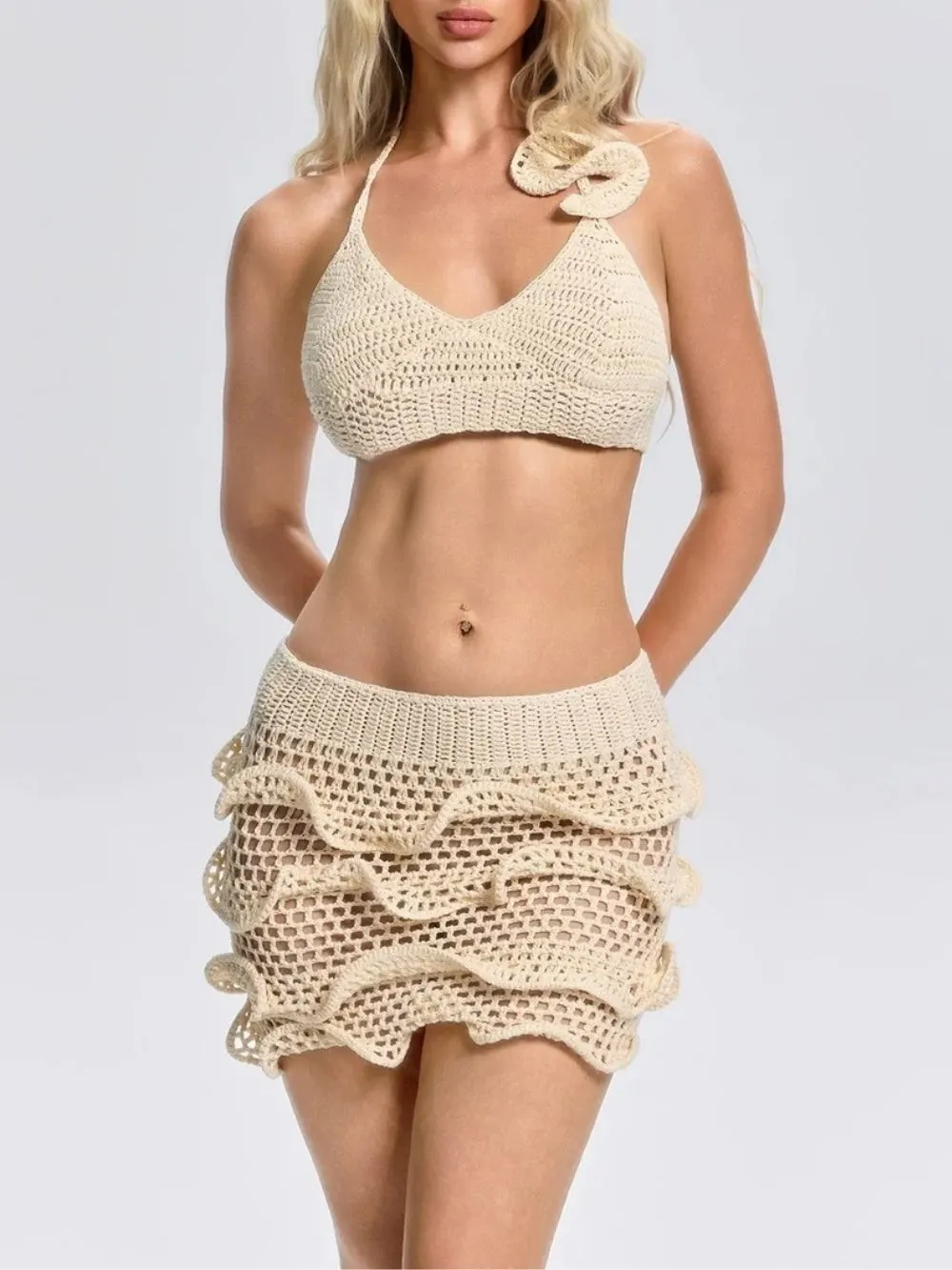 Silvionx Crochet Ruffle Skirt Set - OWNCI Silvionx Crochet Ruffle Skirt Set - OWNCI