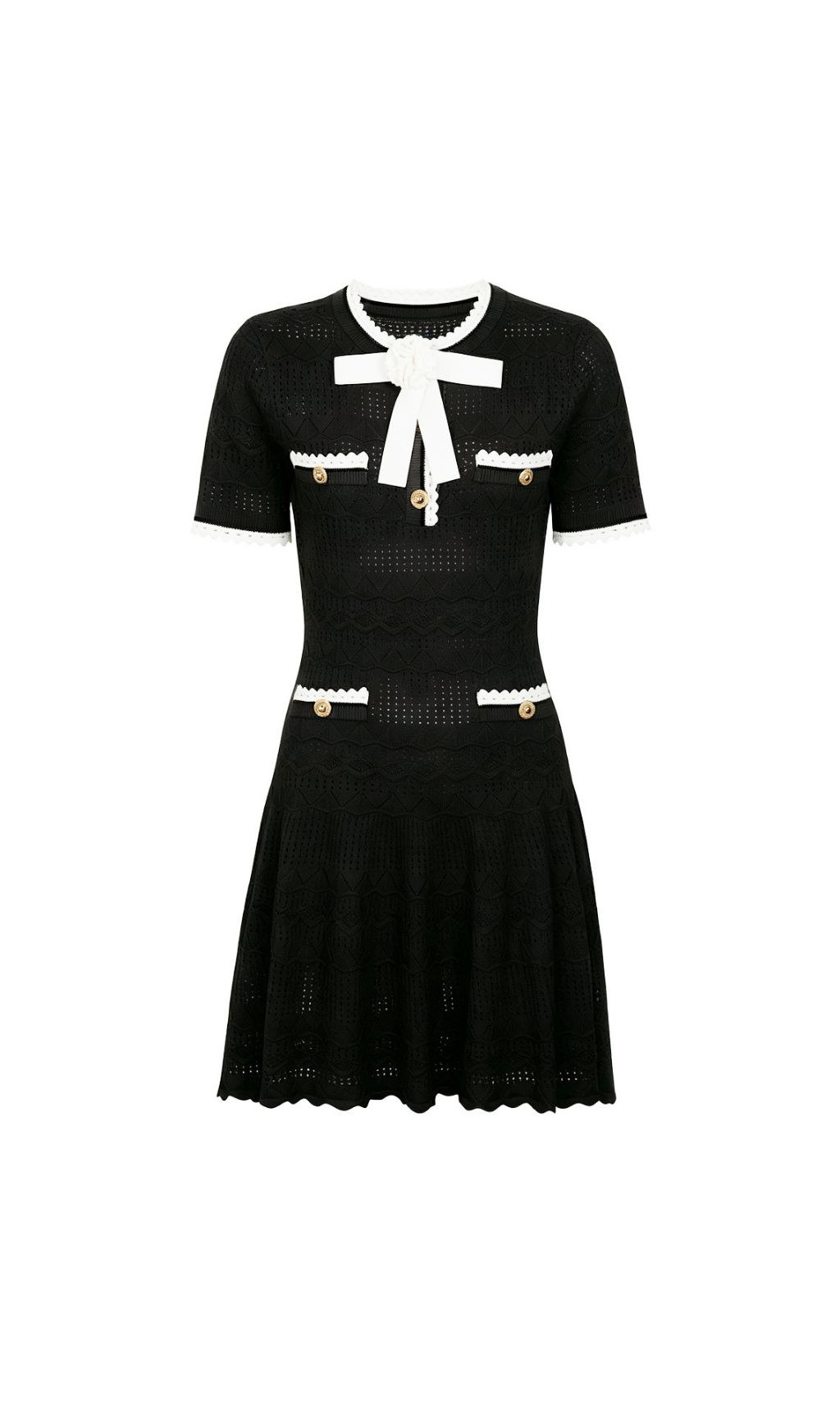 Fashionslee Women Madelene Black Flower Bow Knit Mini Dress