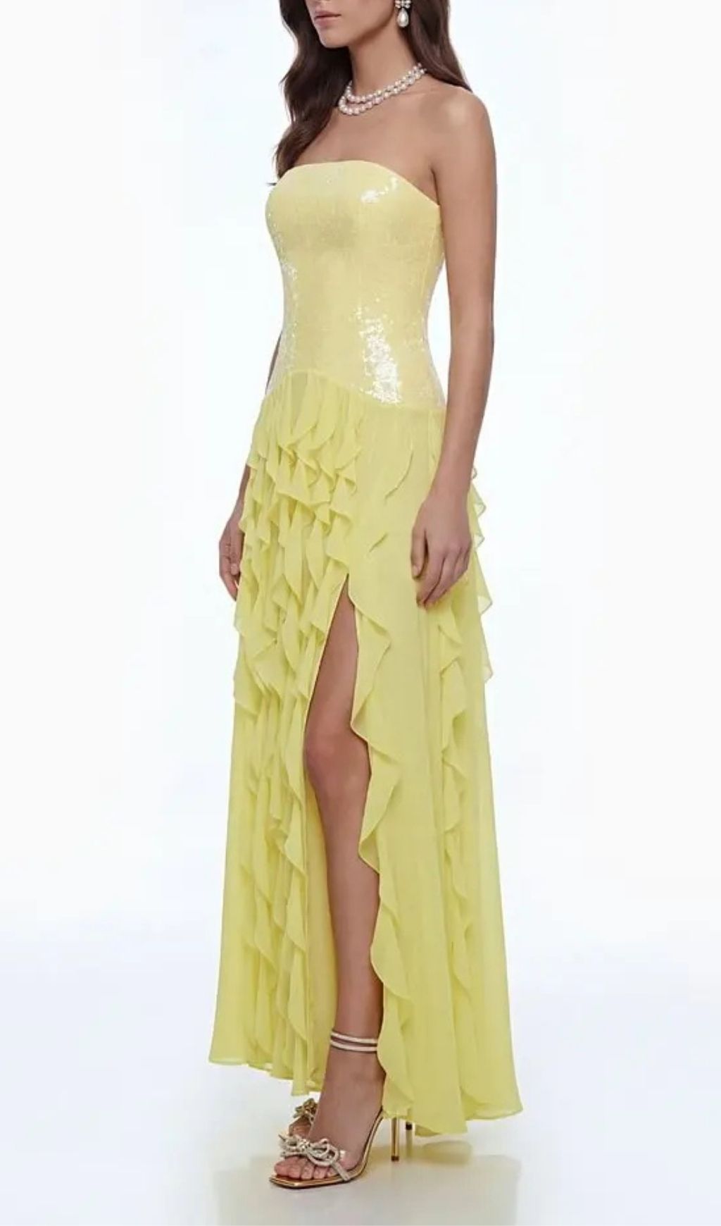 Florence Off-Shoulder Ruffle Slit Maxi Dress In Yellow