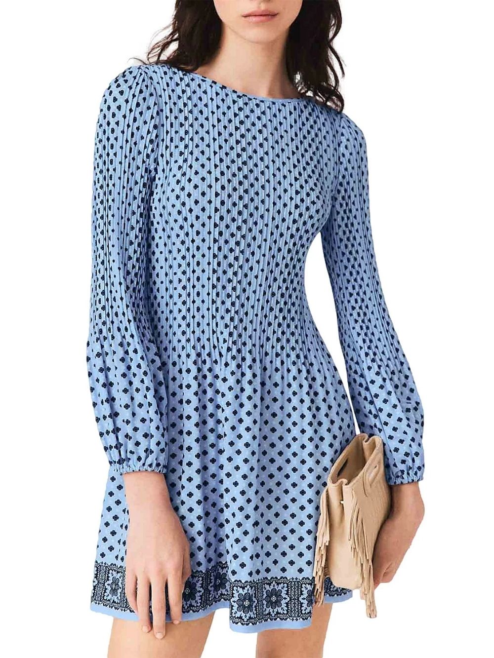 Patterned Pleated Mini Dress