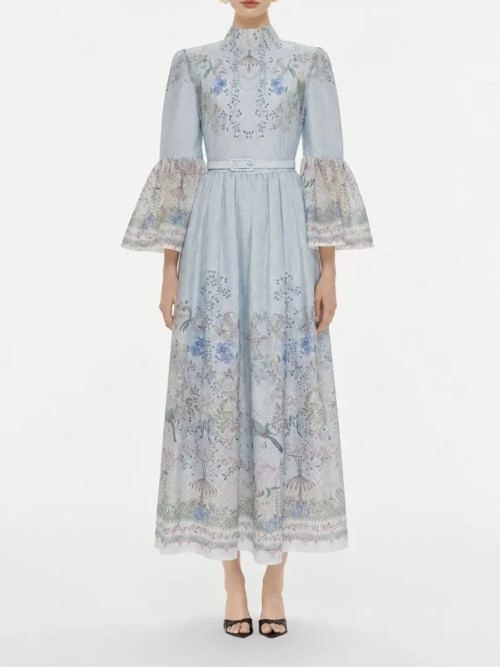 Mab Blue Printed Midi Dress - OWNCI Mab Blue Printed Midi Dress - OWNCI