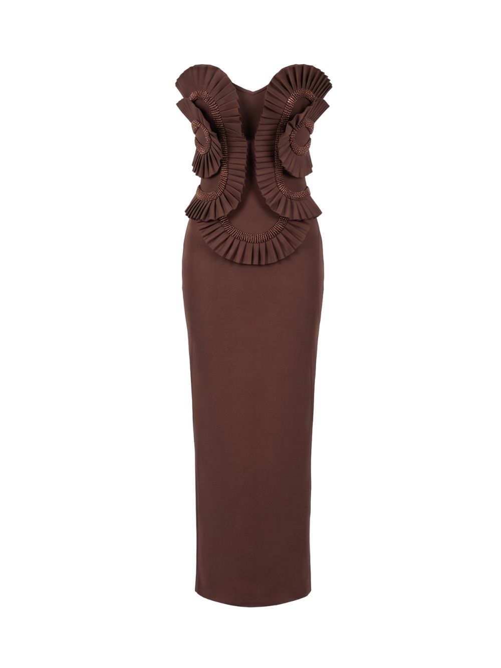524c78dfc4275e17db9e57cda0658ee6 Maita Brown Strapless Bandage Maxi Dress
