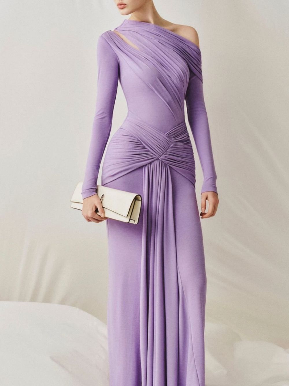 Fashionslee Women Riveno One Shoulder Ruched Maxi Dress