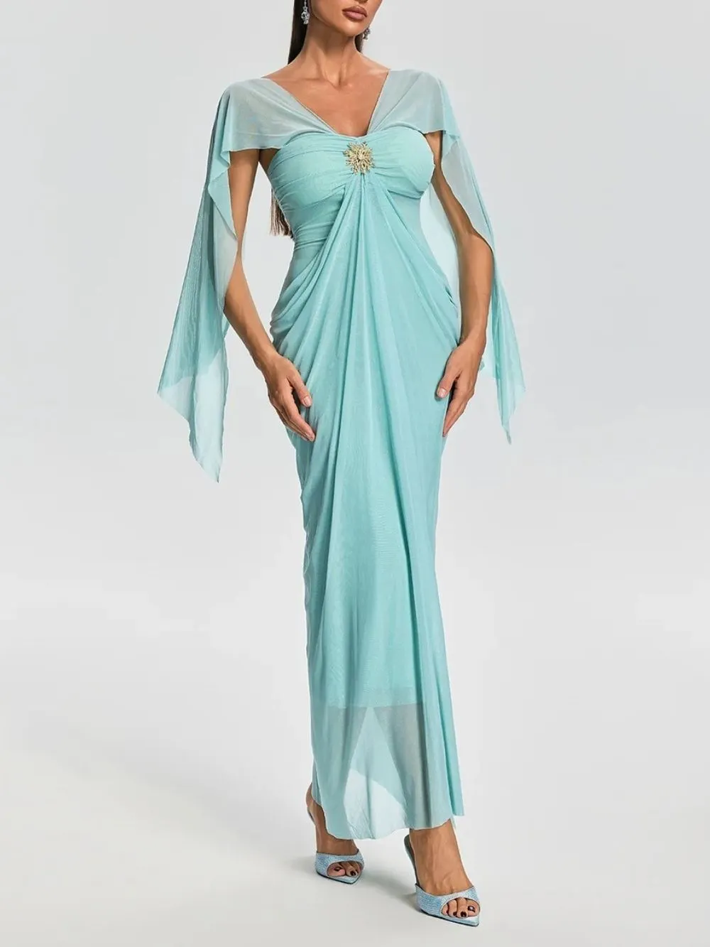 Fervano V Neck Ruched Maxi Dress