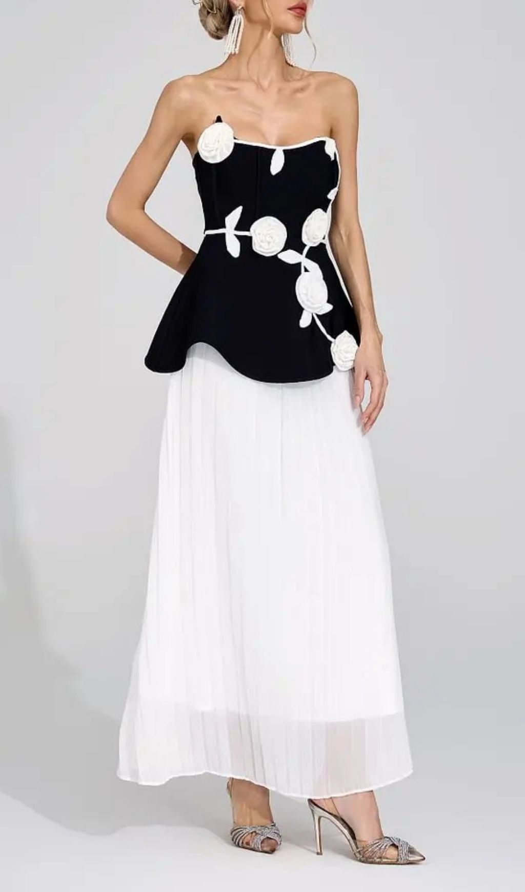 Mignon Black White Floral Strapless Maxi Dress - OWNCI