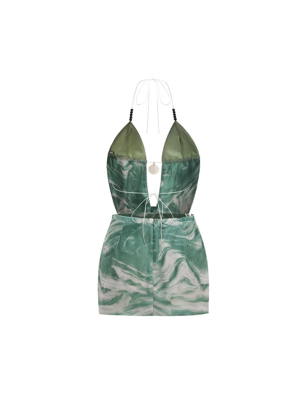 Maira Green Halter Printed Backless Mini Dress - OWNCI