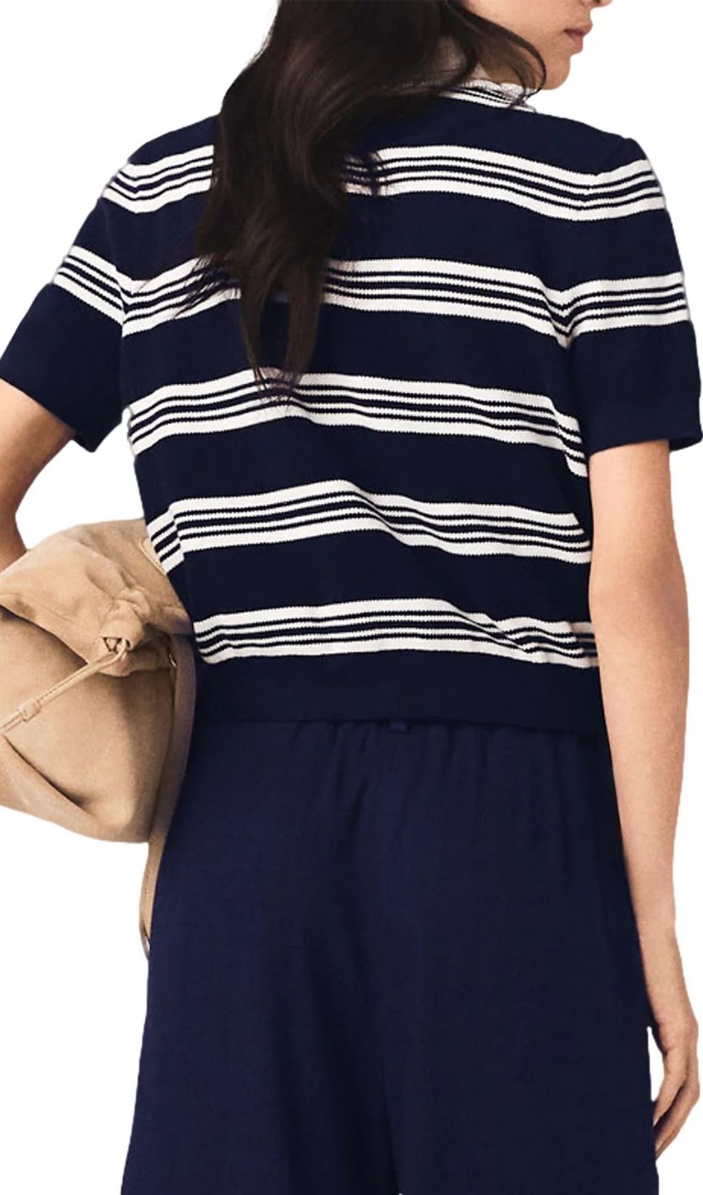 Fashionslee Women Striped Rhinestone Collar Polo