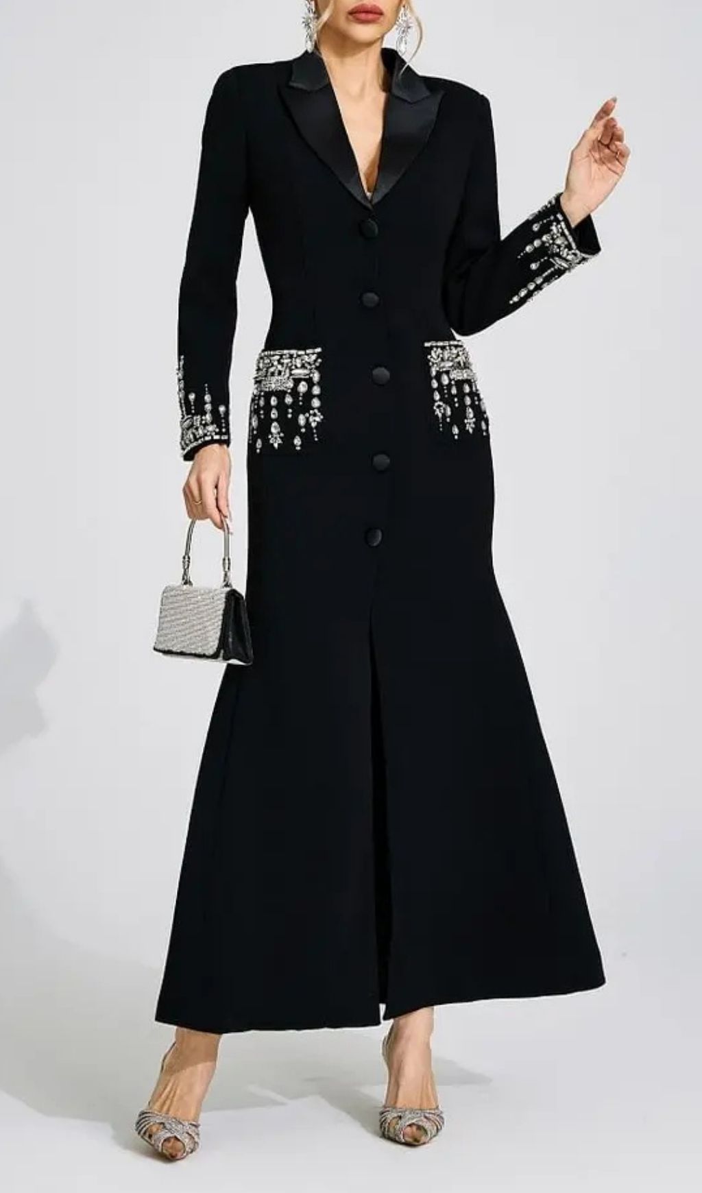 53345070eafeb18798709ca5d728bcd7 Simona Black Diamond Embellished Maxi Dress