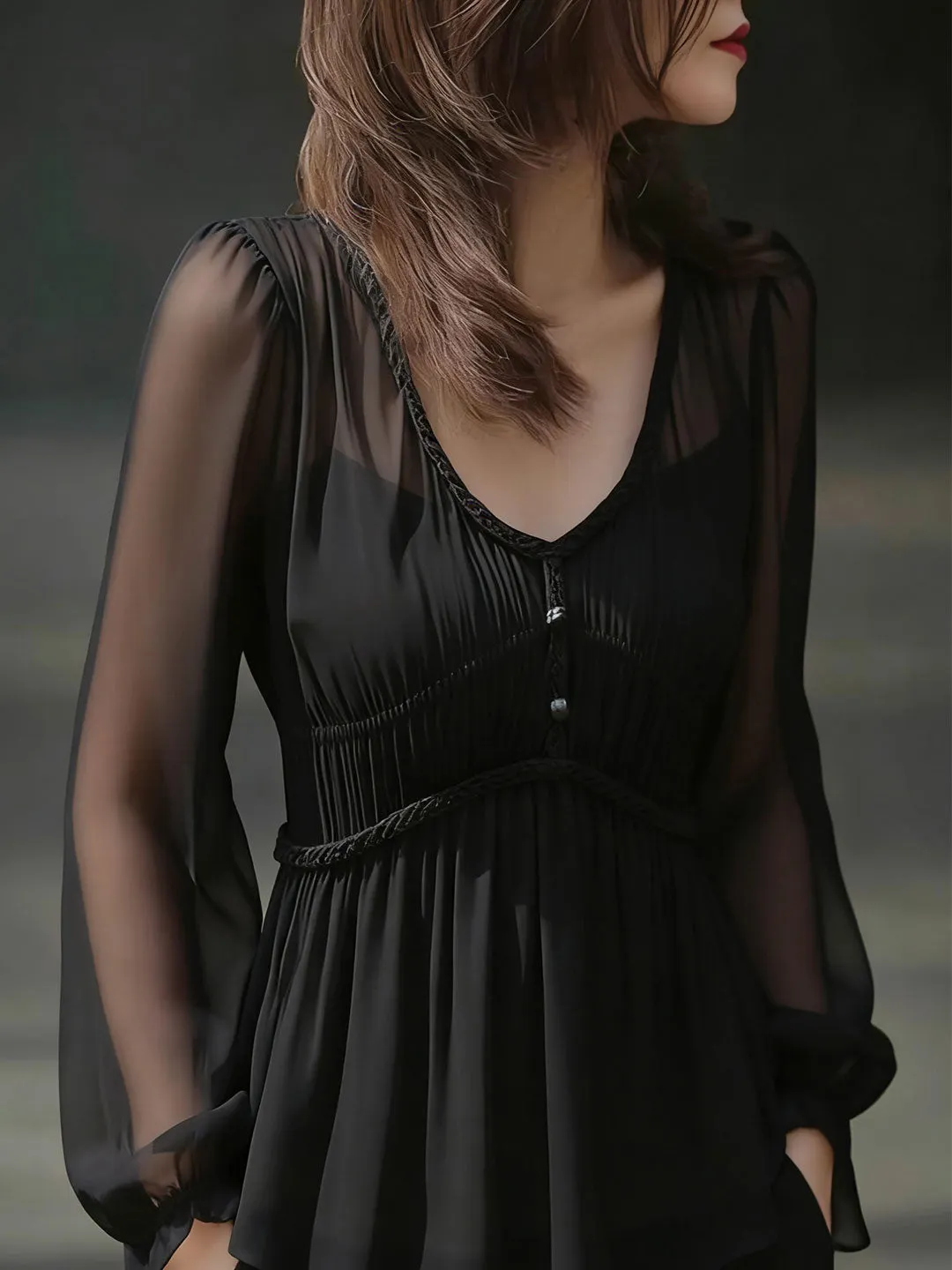 Janice Daily V-Neck Puff Sleeve Chiffon Top - OWNCI Janice Daily V-Neck Puff Sleeve Chiffon Top - OWNCI