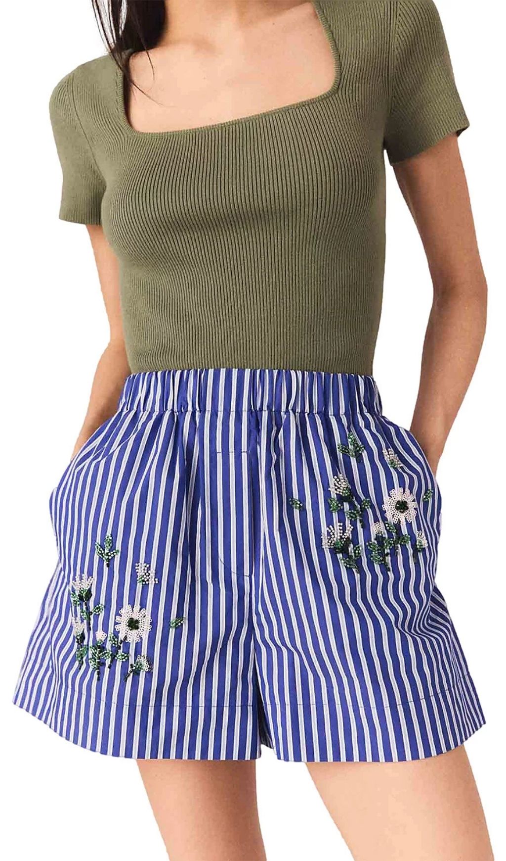 Fashionslee Women Embroidered Striped Shorts