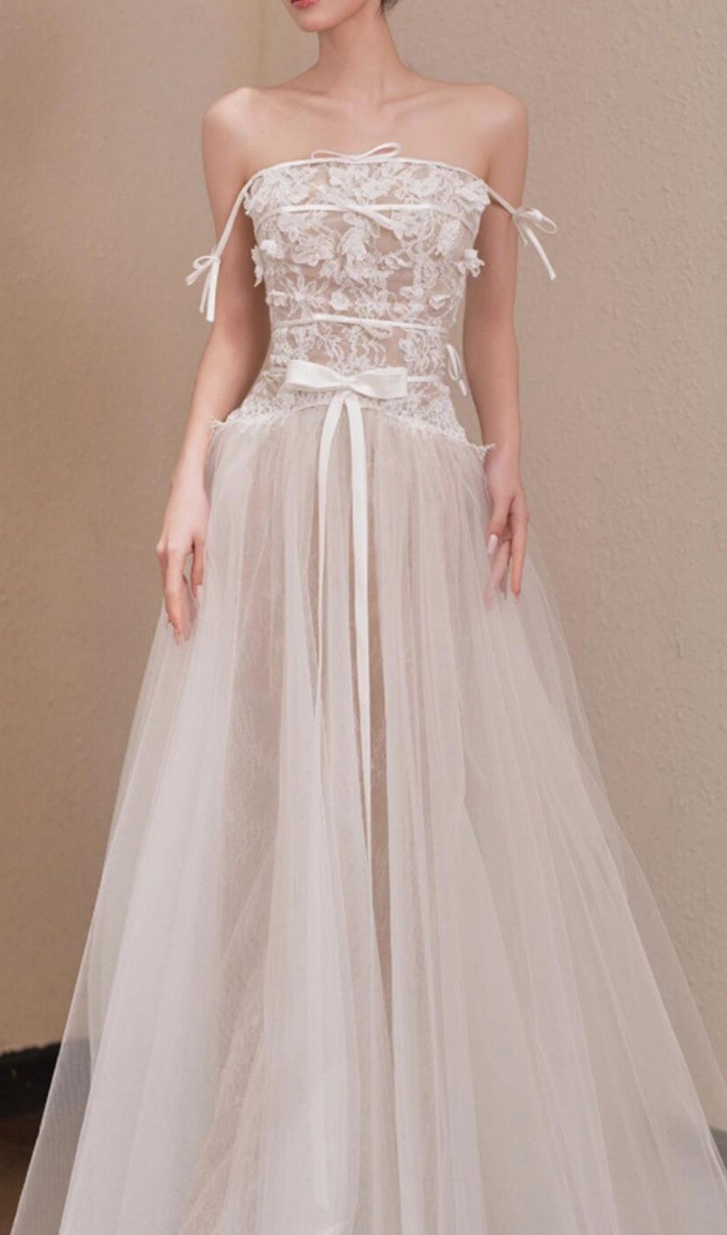 Letizia White Strapless Lace Mesh Maxi Dress
