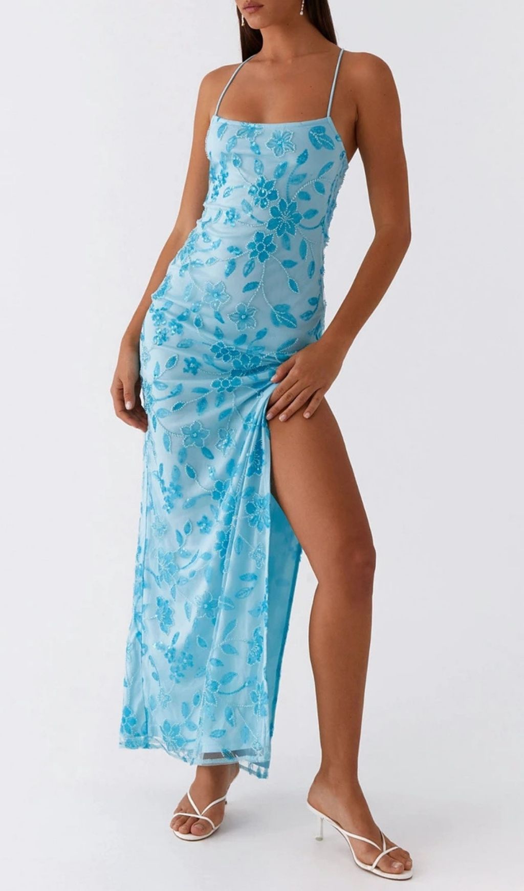 Ongus Floral Sequin Maxi Dress - Blue