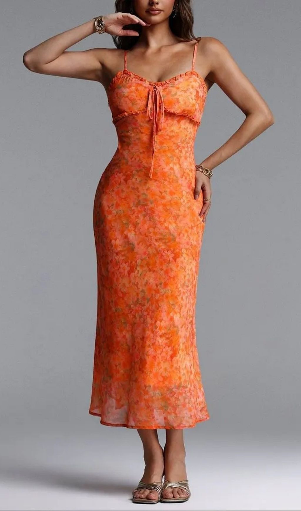 Ienee Sleeveless Ruffle Floral Print Woven Maxi Dress