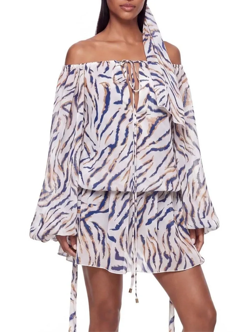 Blyvora Off Shoulder Zebra Mini Dress