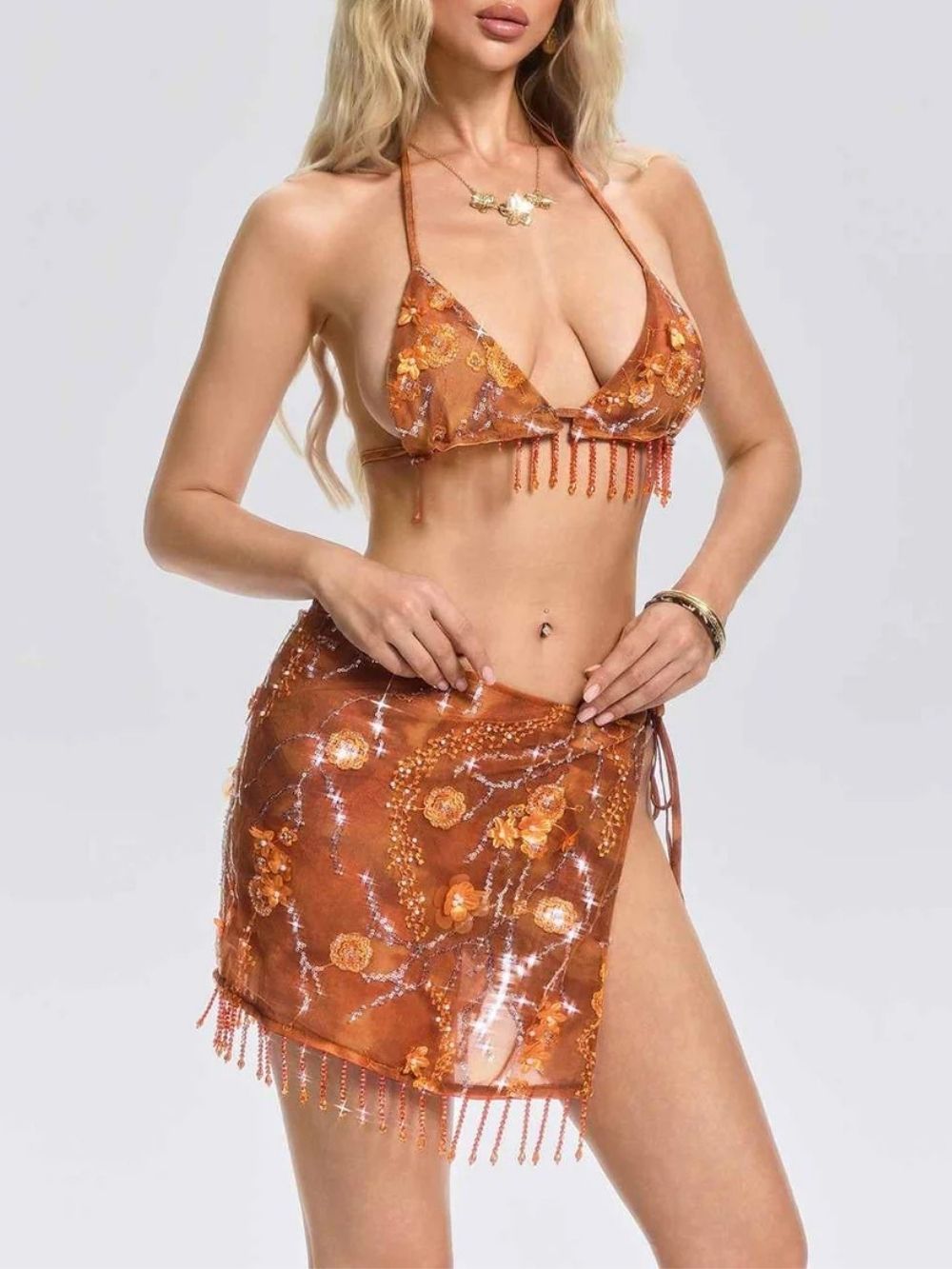 Tavoris Flower Sequin Fringe Skirt Set - OWNCI Tavoris Flower Sequin Fringe Skirt Set - OWNCI