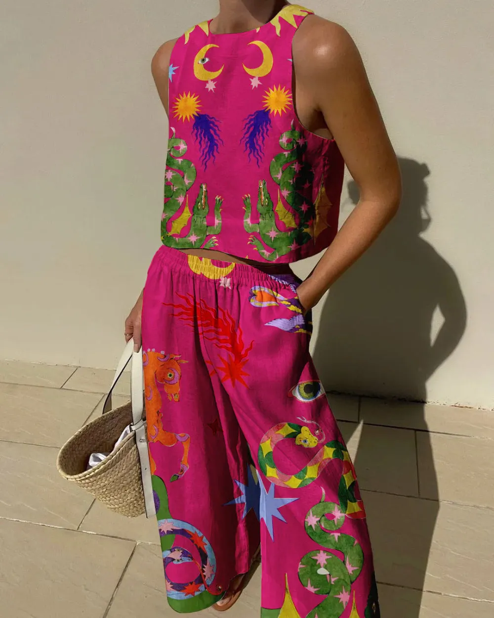 Unique Print Tank And Elastic Waist Pocketed Pants Set - OWNCI Unique Print Tank And Elastic Waist Pocketed Pants Set - OWNCI