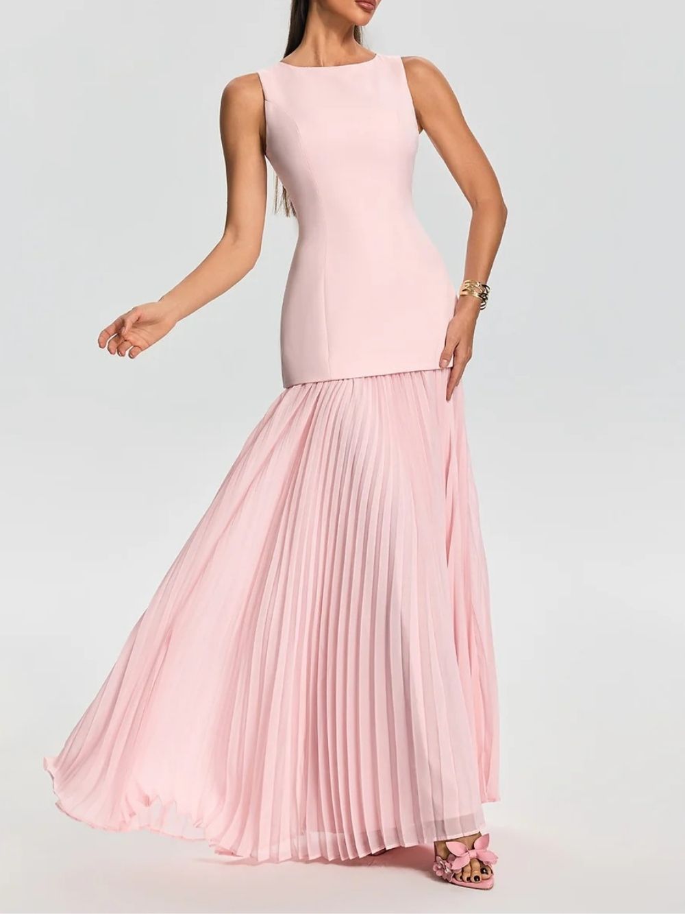 55f6447bfbefa4ed322d294047b44e59 Pavixor Sleeveless Pleated Maxi Dress