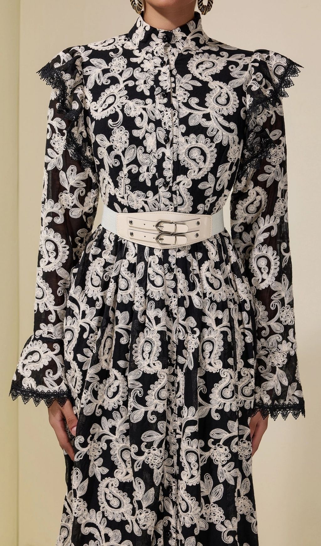 Alma Chiffon Embroidered Single Breasted Midi Dress With Belt – Black - OWNCI Alma Chiffon Embroidered Single Breasted Midi Dress With Belt – Black - OWNCI