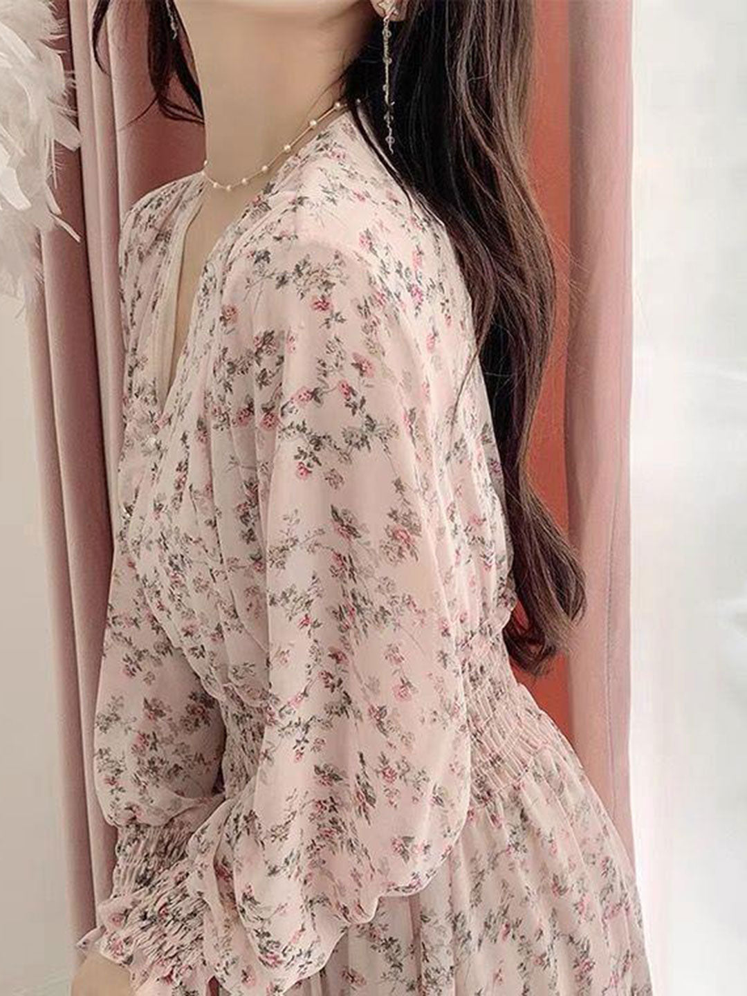 Janet Classic Floral Ruffle Chiffon Dress-Yellow - OWNCI