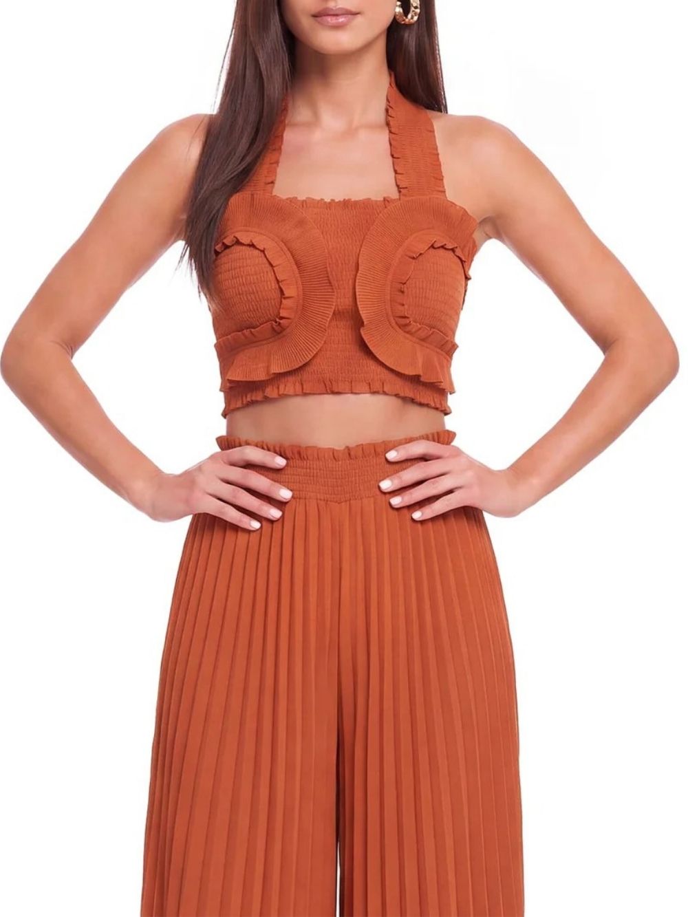 Meravio Halterneck Pleated Pants Set