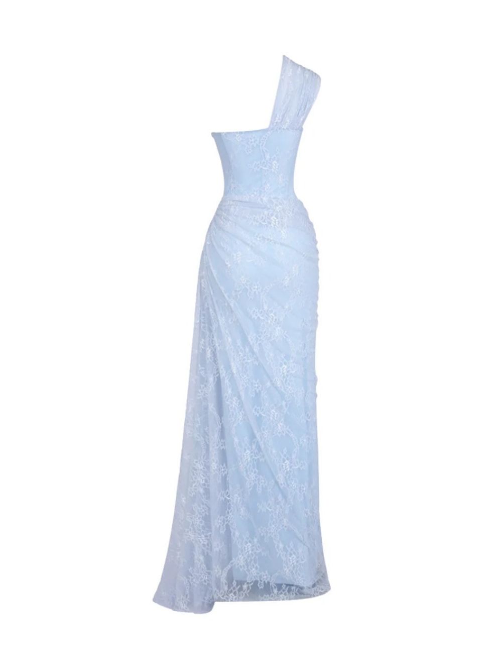 Fashionslee Women Lenric One Shoulder Ruched Lace Maxi Dress