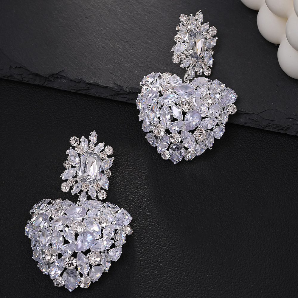 Crystal Heart Tiered Drop Earrings