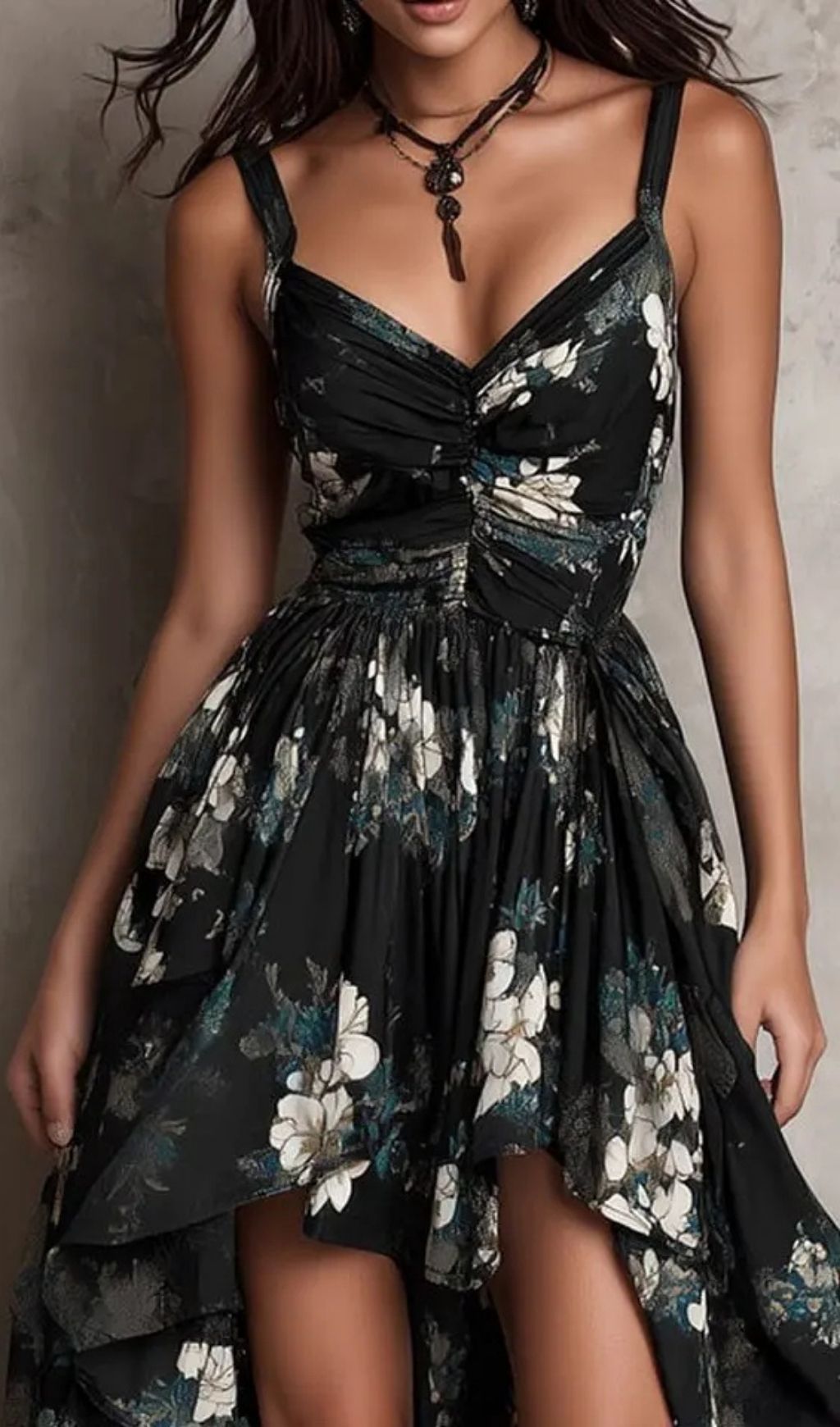 589a3a8e81df92387722a41eea4006b8.jpg Fashionslee Women Black Bohemian Floral Print Irregular Strapless Maxi Dress