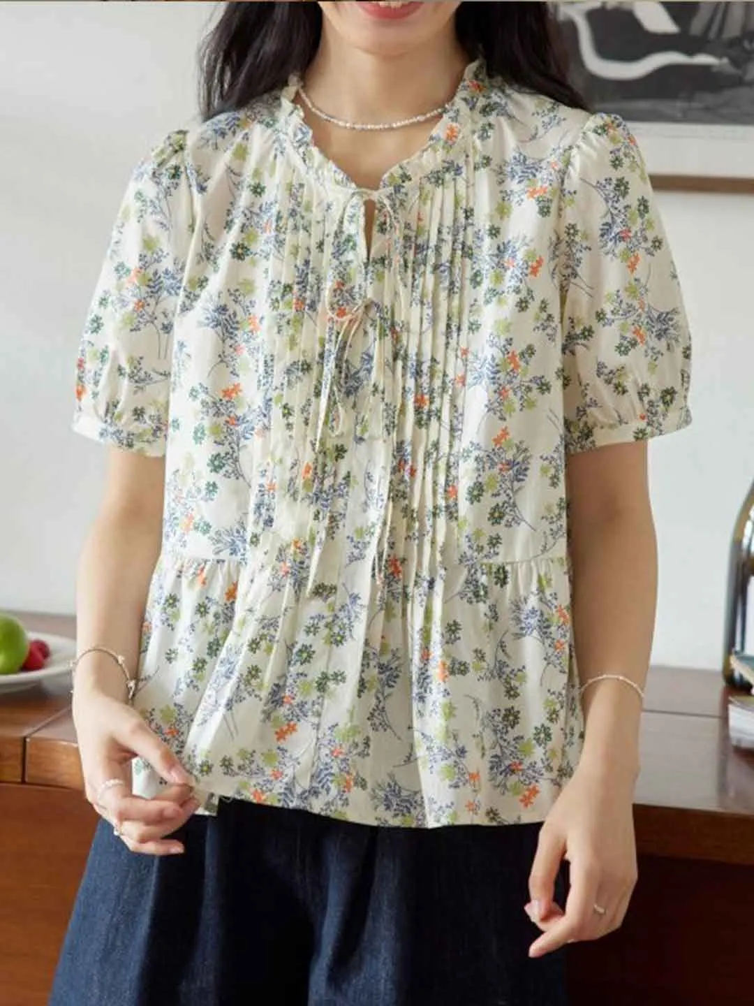 Kelly Daily Auricular Collar Bow Tie Blouse