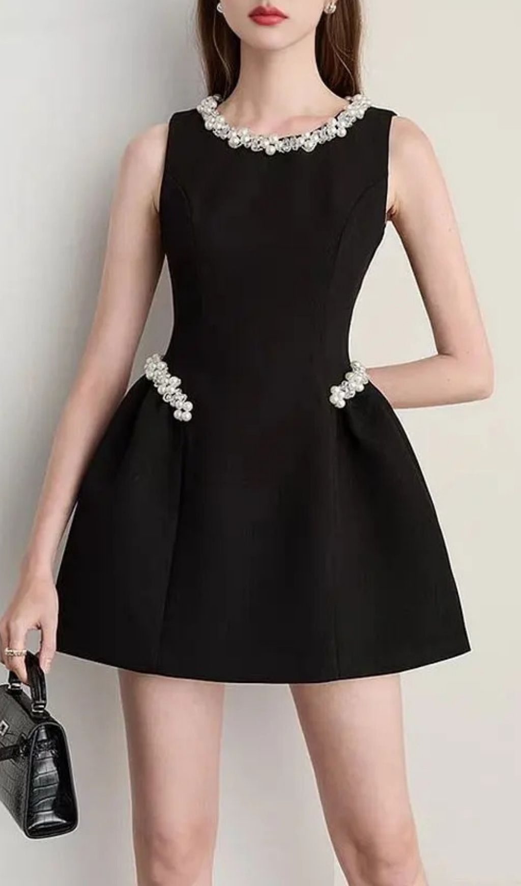 Alani Pearl Embellished Sleeveless Mini Dress - Black