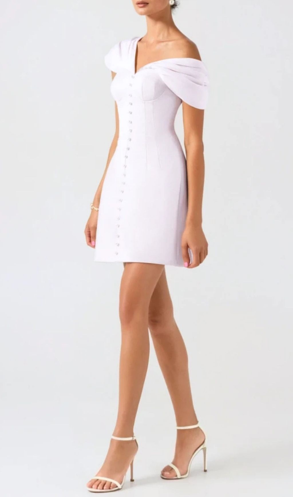 Luzasa Off Shoulder Buttoned Mini Dress - Pink