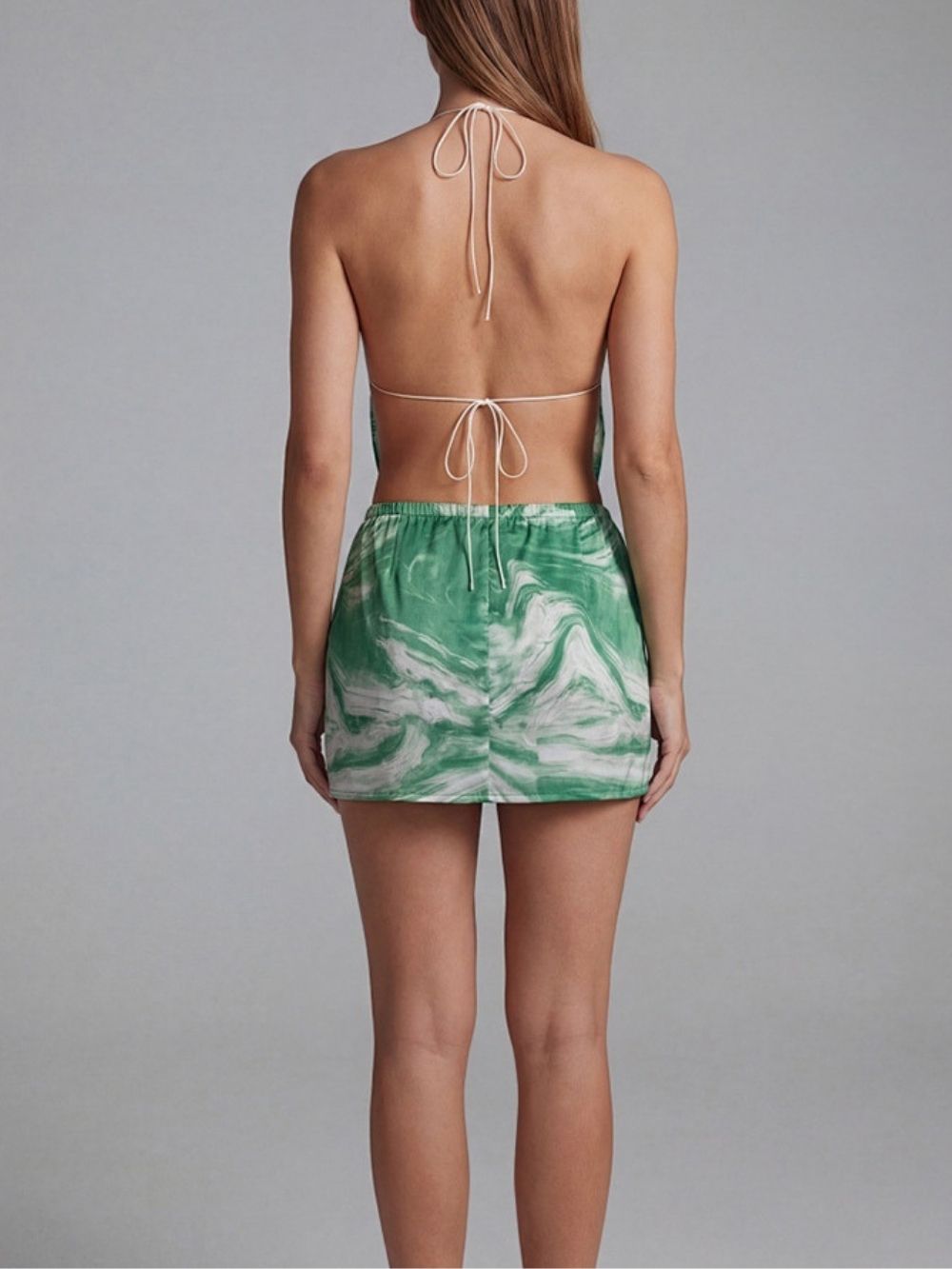 Maira Green Halter Printed Backless Mini Dress - OWNCI